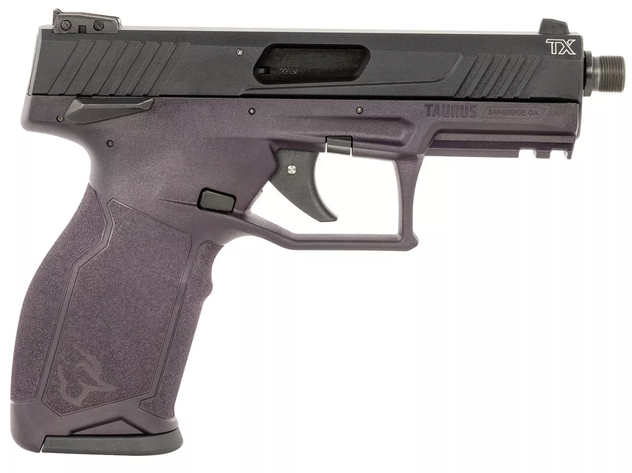 Taurus TX22 22 LR, 4″ Threaded Barrel, Purple Wine Frame, Black Slide, 10rd