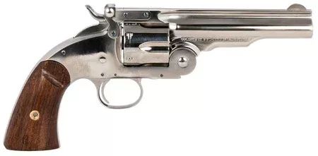 Taylors & Company 550670 Schofield Top Break 45 Colt (LC) Caliber with 5″Barrel, 6rd Capacity Cylinder, Overall Nickel-Plated Finish Steel & Walnut Grip