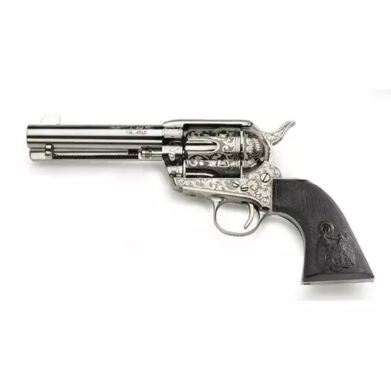 Taylors and Company OG1402 1873 Cattleman Outlaw Legacy Engraved 45 Colt (LC) 6 Round 4.75″ Nickel Engraved Ivory Synthetic Grip