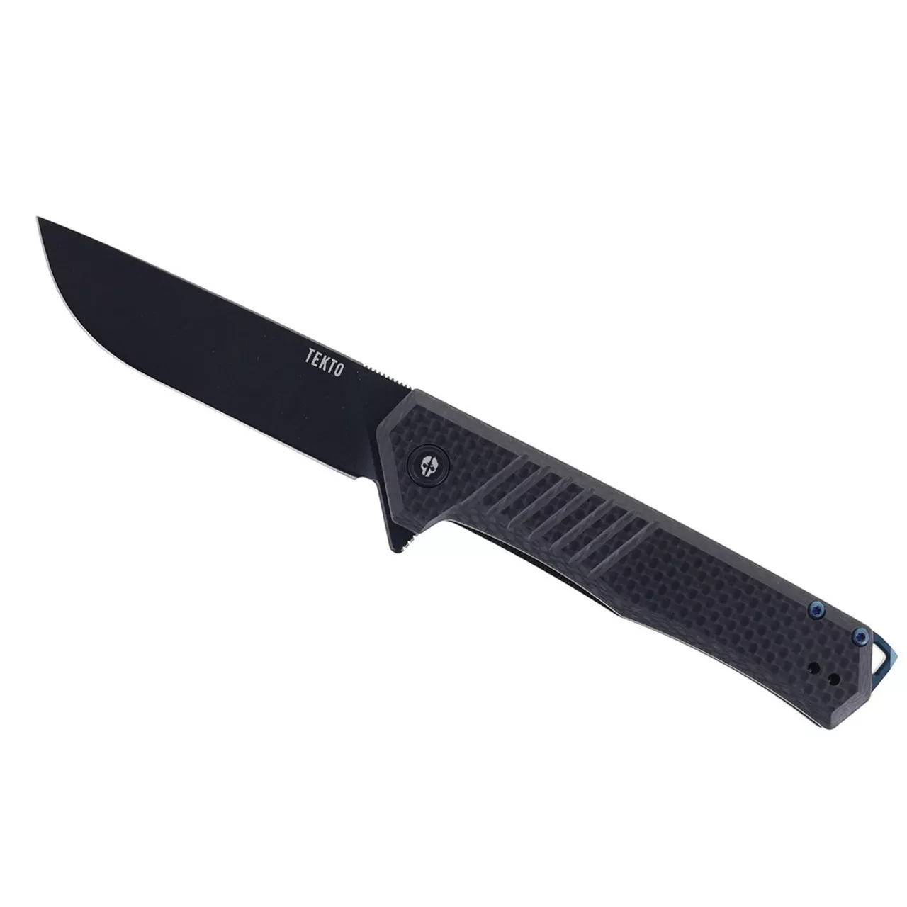 Tekto F1 Alpha Folding Black/Blue G10/Carbon Fiber D2 Plain Black Blade 7.78″