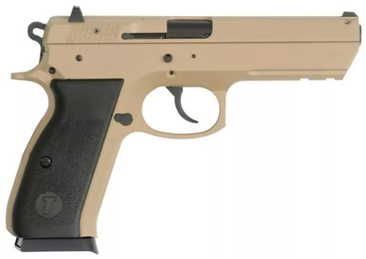TriStar T-120 Pistols 9mm 4.7″ Barrel, Black Polymer Grips Desert Sand Cerakote, 17rd