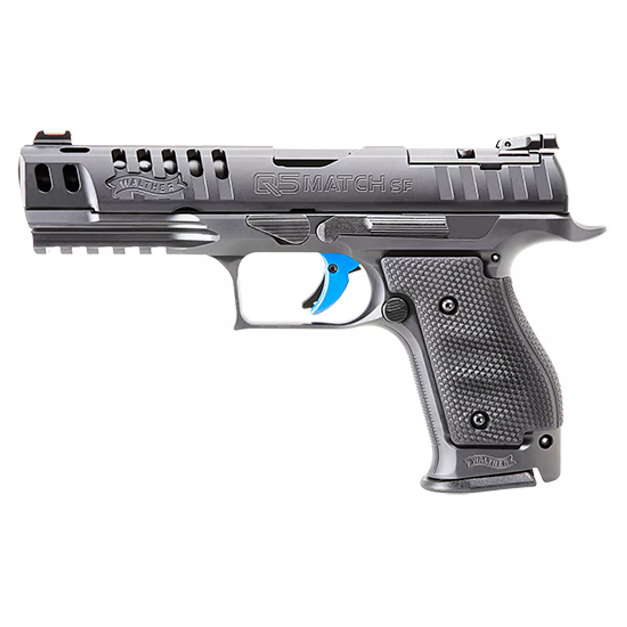Walther PPQ Q5 Match 9mm, 5″ Barrel, Ported Slide, 3 Auto Safety, FO Front, Black, 17rd