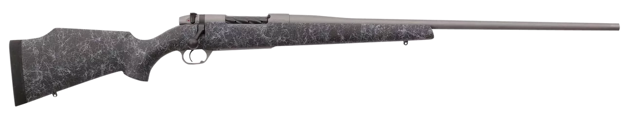 Weatherby Mark V Weathermark 338-378 Weatherby Mag, 26″ Barrel, Tac Gray Cerakote, Black Gray Webbing, Fixed Monte Carlo Stock, 2rd