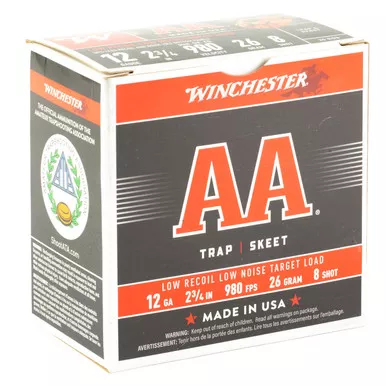 Winchester AA Target 12 Gauge Ammo 2-3/4" 1-1/8 oz #8 Shot Box of 25 (High Strength Hull, Low Recoil)