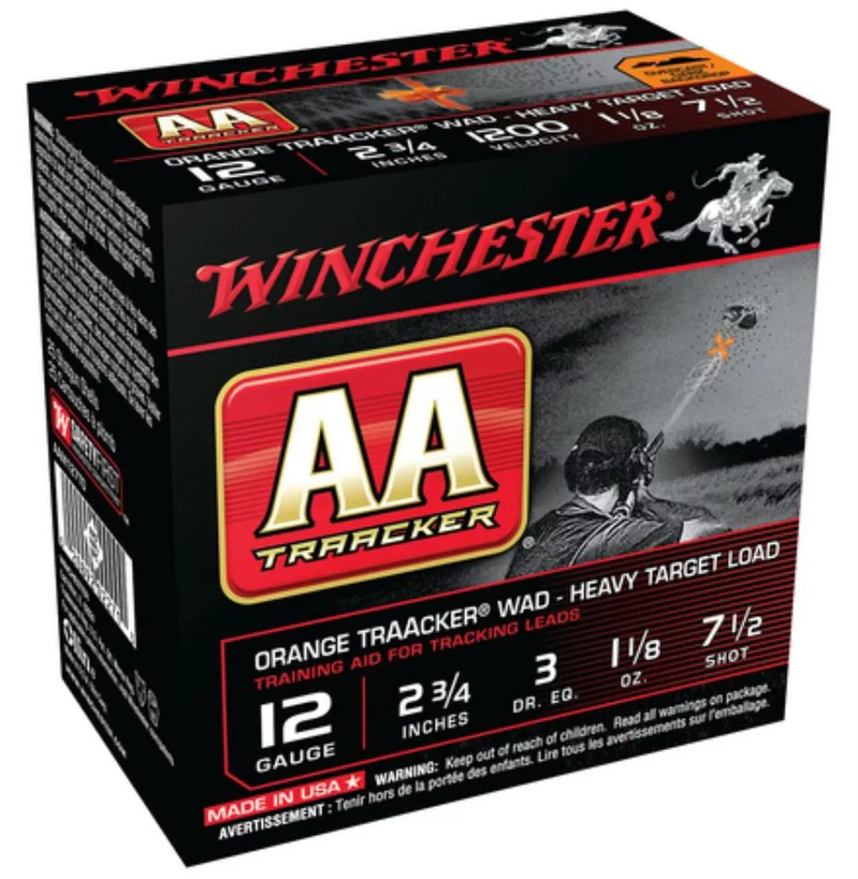 Winchester AA TrAAcker Heavy 12 Ga 2.75″ 1350 FPS 1.125oz 7.5 Shot Orange Wad