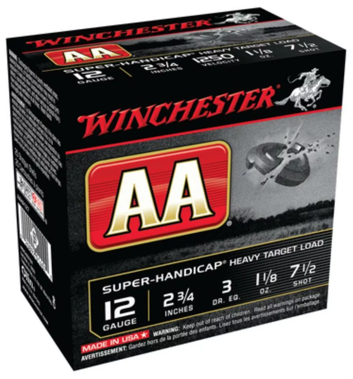Winchester AA Wads Super Handicap 12 Ga, 2.75″, 1250 FPS, 1.125oz, 7.5 Shot, 250rd/Case (10 Boxes of 25rd)