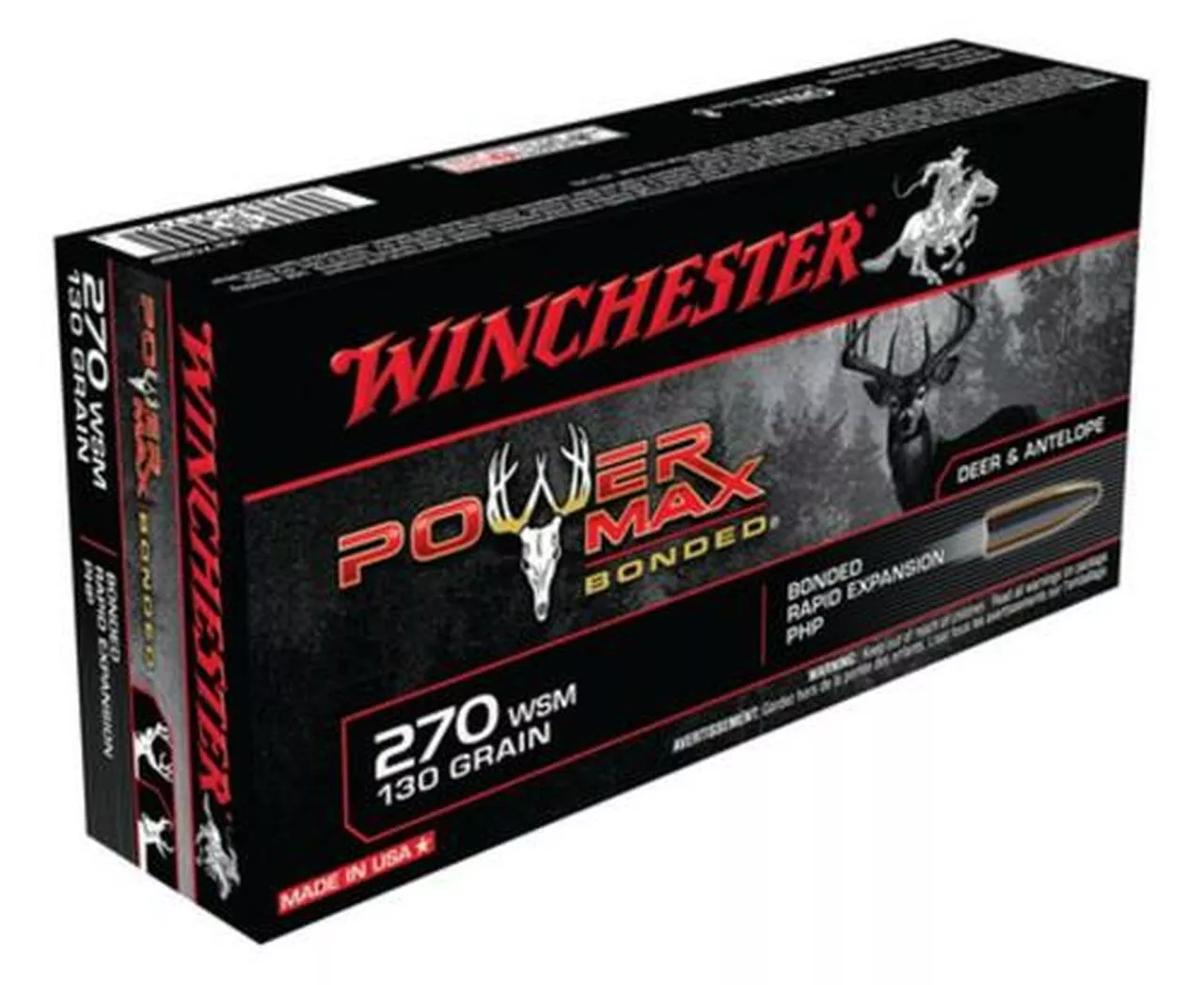 Winchester Power-Max .270 Winchester Short Magnum, 130gr, Protected Hollow Point Bonded, 20rd Box