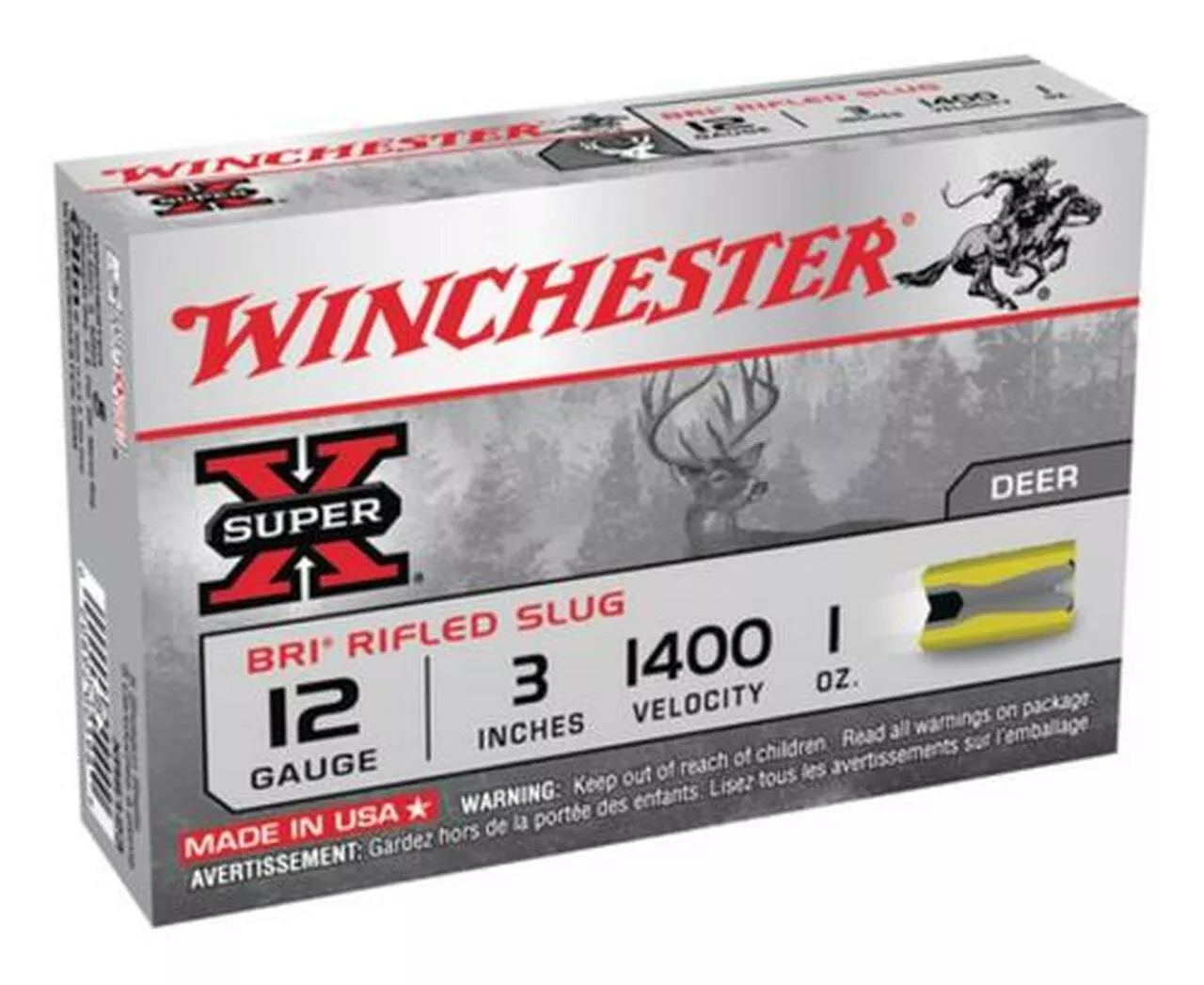 Winchester Super-X BRI Sabot 12 Ga, 3″, 1oz, Slug, 5rd/Box