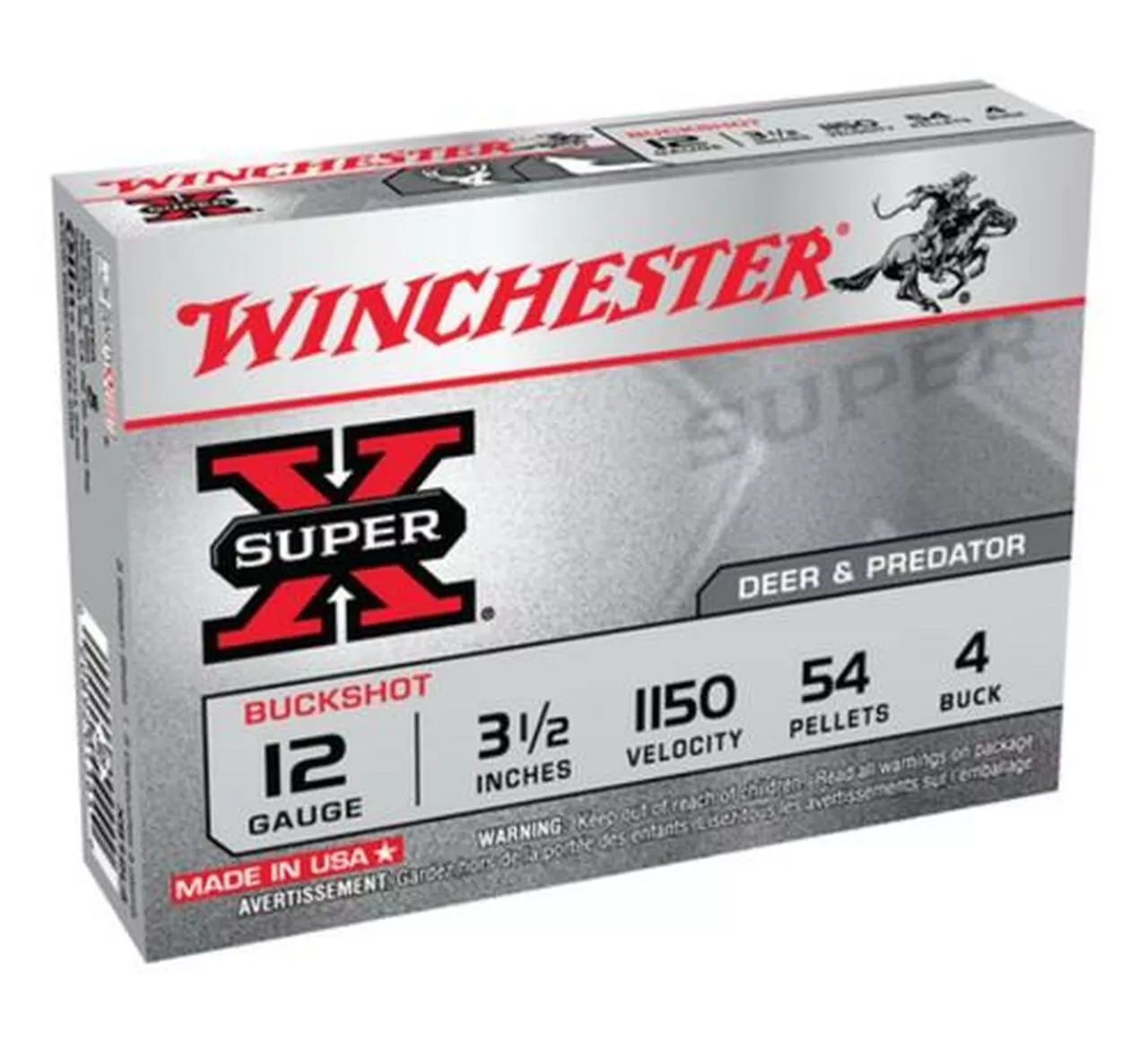Winchester Super-X Buckshot 12 Ga, 3.5″, 54 Pellets, 4 Buck Shot, 5rd/Box