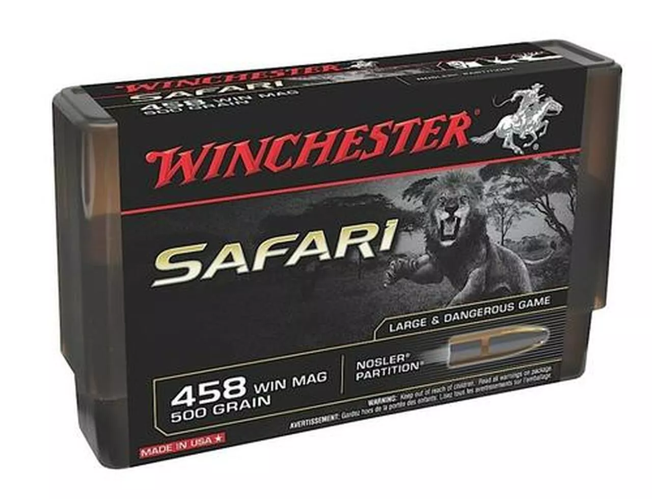 Winchester Supreme .458 Win Mag 500 Gr, Nosler Partition, 20rd Box,10 Box/Case