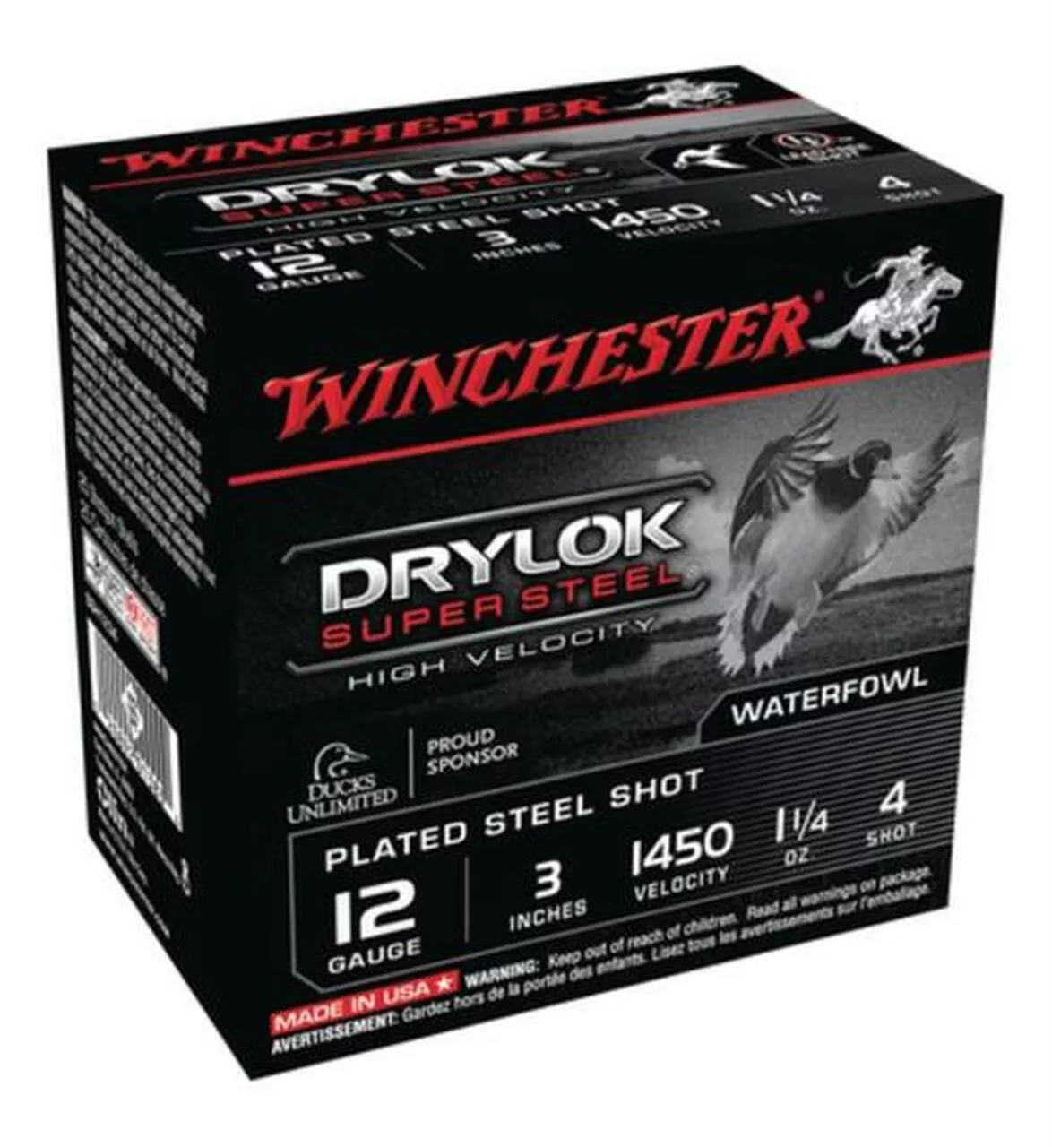Winchester Supreme HV Steel Shotshells 12ga 3″ 1-1/4 oz 4 Shot 25Box/10Case