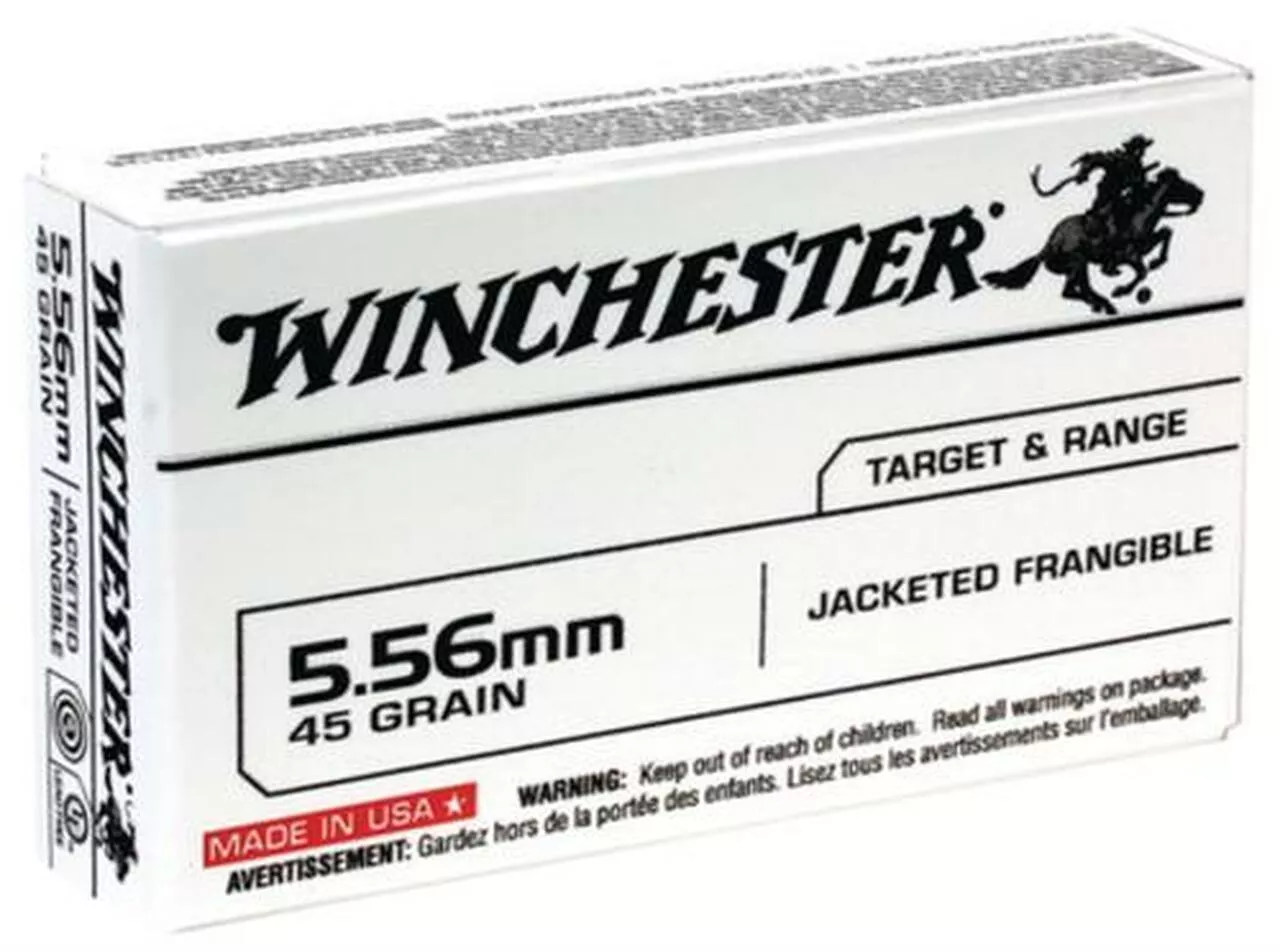 Winchester USA Brand 5.56mm 45gr, Jacketed Frangible 20rd Box