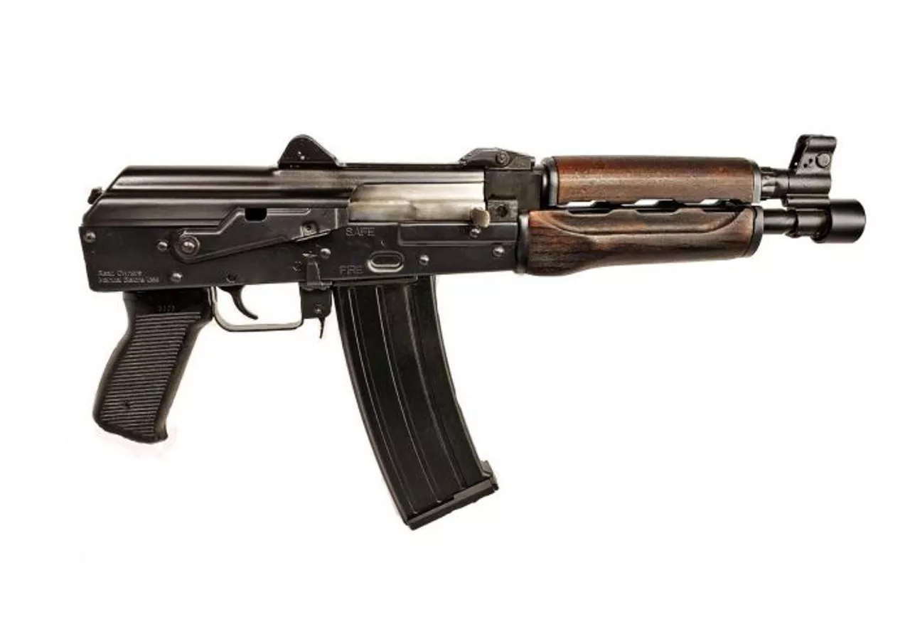 Zastava ZPAP85 AK Pistol 5.56 NATO/223, 10″ Chrome Lined Barrel, Dark Wood, Buldged Trunnion 30rd Mag1.5 mm receiver , chrome lined barrel